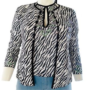 St.‎ John X Griffith Gray 2 Pc. Stretch Knit Zebra Print Floral Embroidered Set